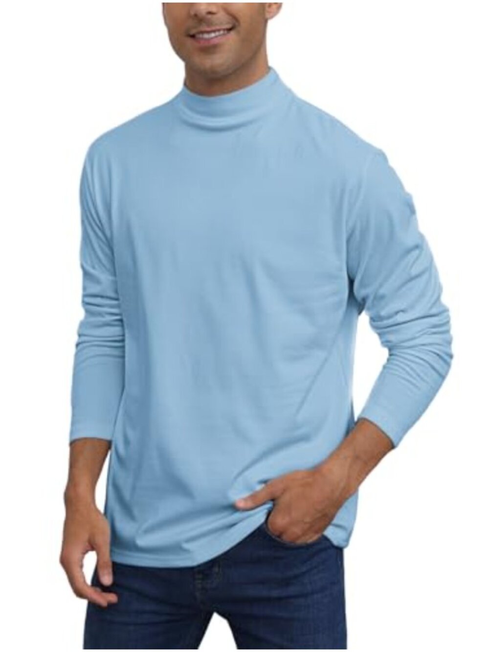 Men's Cotton Spandex Mock Turtleneck Long Sleeve Thermal Pullover Base Layer